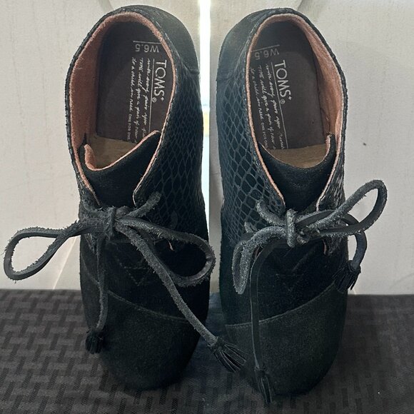 TOMS Kala Wedge Bootie – Black Multi Faux Snake (Style #300614) - Picture 7 of 10